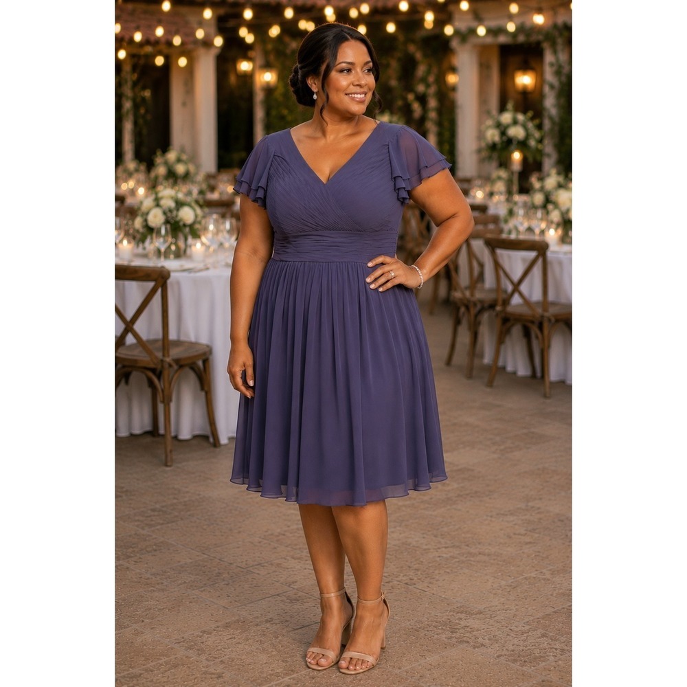 Azazie Bridesmaid Formal Dress Size A20 Purple Sheer Flowy Feminine *READ*